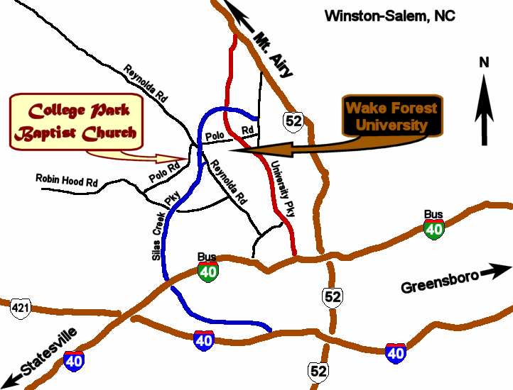 Map showing location of College Park Baptist Church